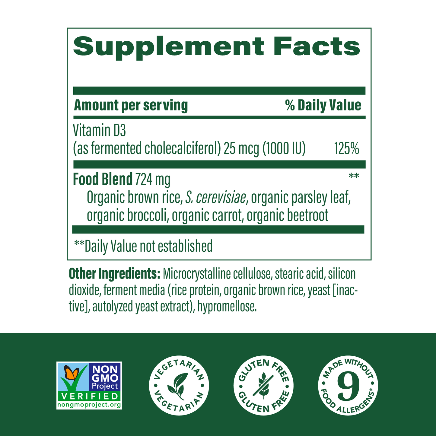 MEGAFOOD VITAMIN D3 25 mcg (1000 IU)
